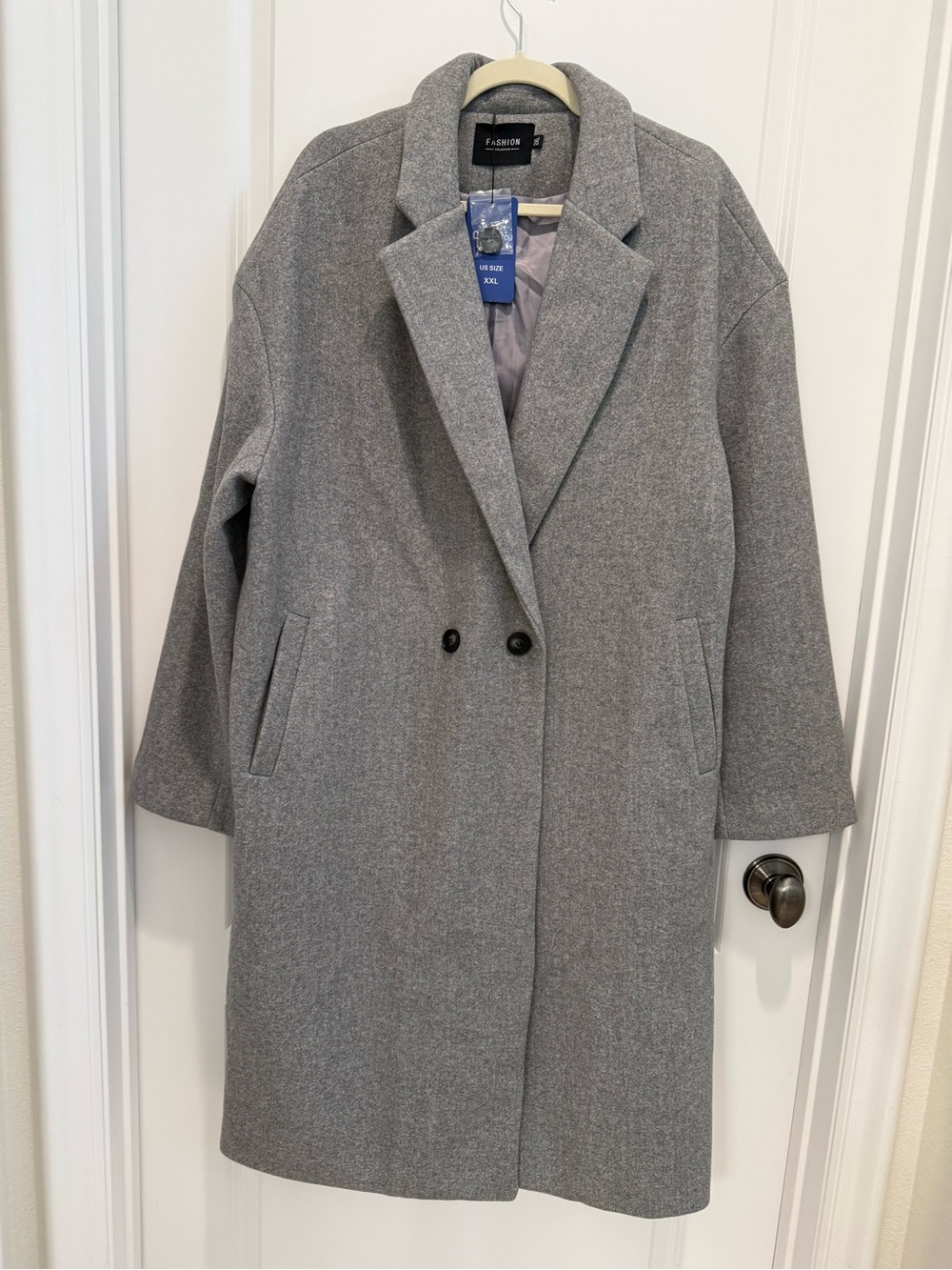 Women’s Grey Double-Breasted Wool-Blend Coat-NWT